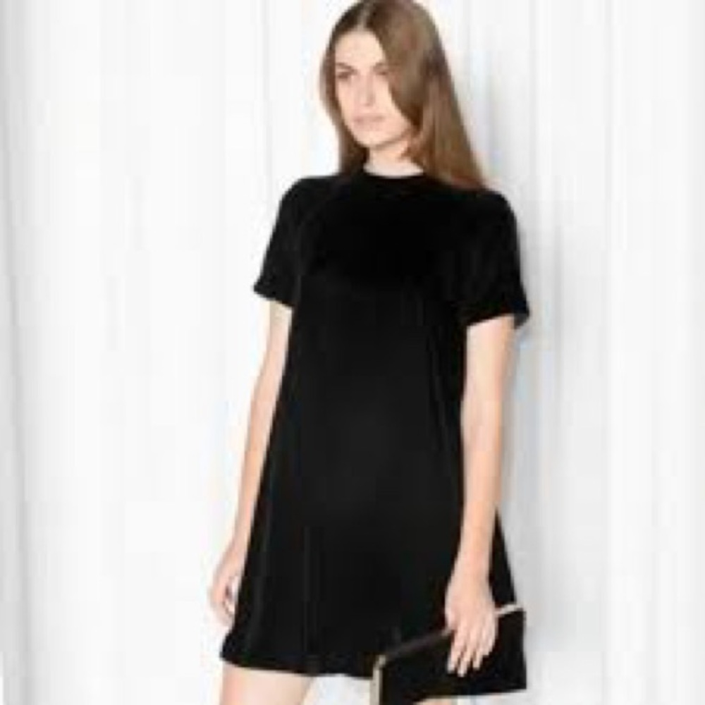 & Other Stories Black Crushed Velvet A- Line Dress